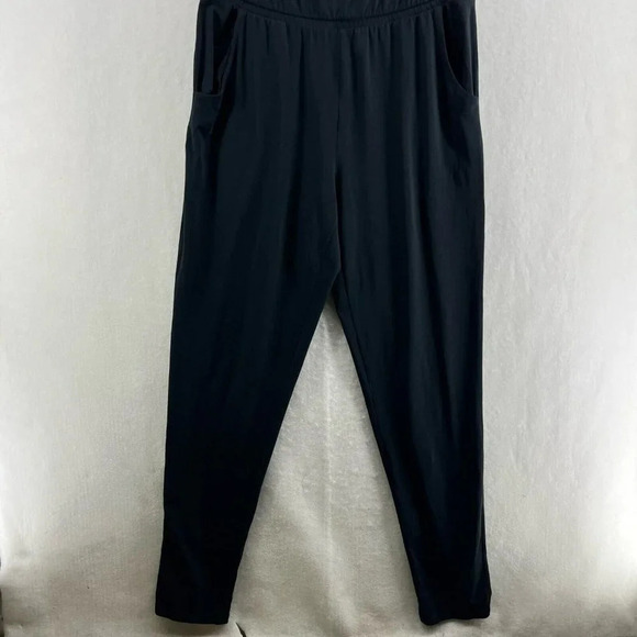 Garnet Hill Jumpsuit Women's Sz 8 Black Round Neck Wide Strap Tapered Stretch - Picture 7 of 12